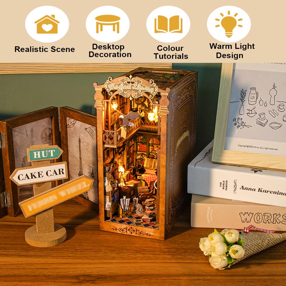 Kit fai da te per casa in miniatura, in stile europeo, kit per la casa delle bambole in miniatura, design a specchio illusione, libreria, decorazione da scrivania, modello creativo, regalo per donne e