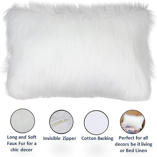 Miniatura 3 de RAJRANG - Funda de almohada de piel sintética blanca de lujo, decorativa, peluda, esponjosa, lumbar, para sofá, silla, dormitorio, automóvil,