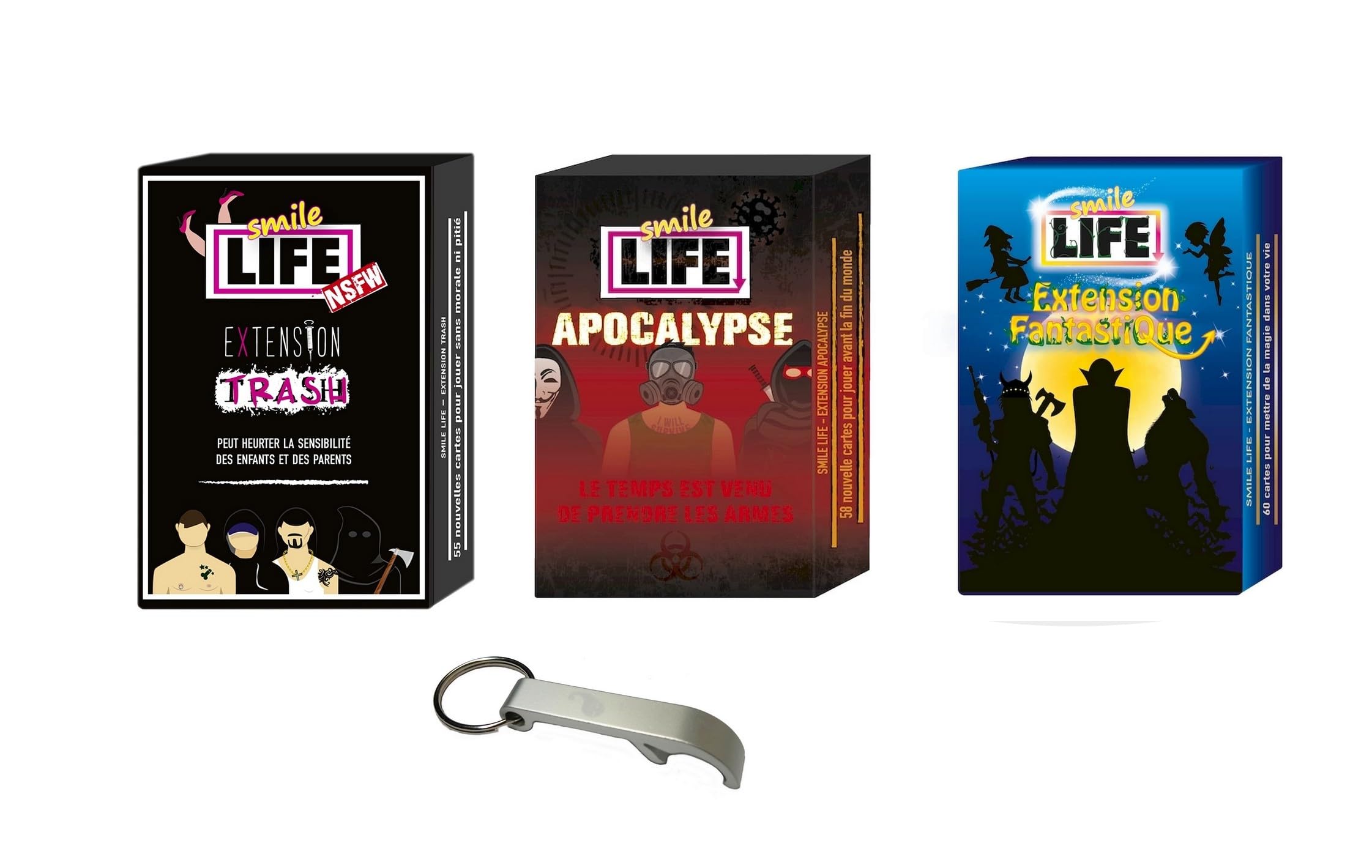 Lote de 3 extensiones en francés Smile Life Apocalypse + Basura + Fantástico + 1 Abrebotellas Blumie (Apocalipsis + Basura + Fantástico)