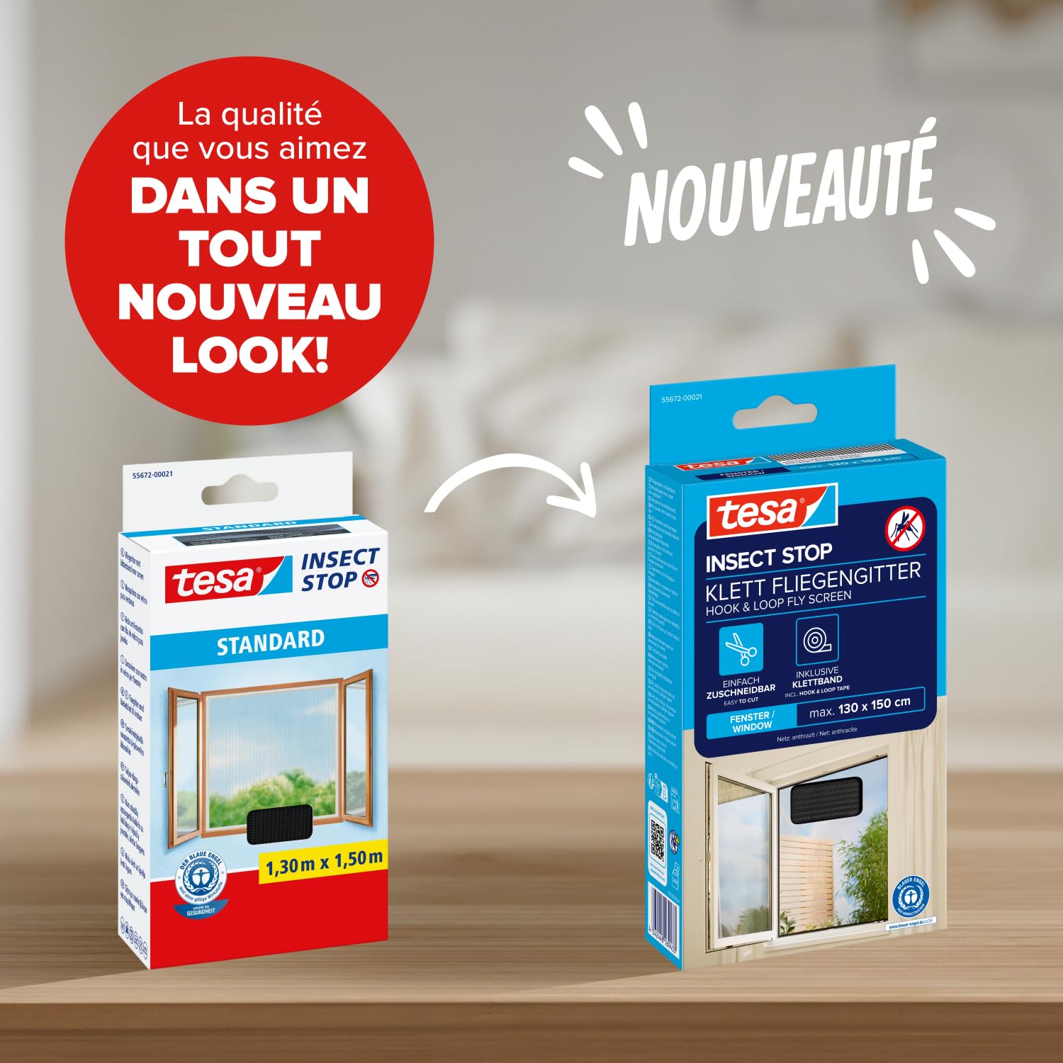 Tesa Insect Stop Auto-Agrippant STANDARD pour Fenêtres - Filet Anti-Moustiques Adhésif - Découpable à la Dimension Souhaitée - Anthracite, Lot de 3, 130 cm x 150 cm
