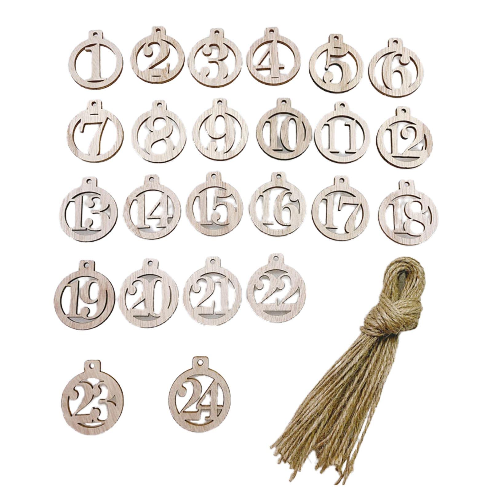 Kalttoy Advent Calendar Wooden Number Plates 1-24 Christmas Countdown Advent Calendar Numbers for Christmas Tree Pendants Wooden Number Plates