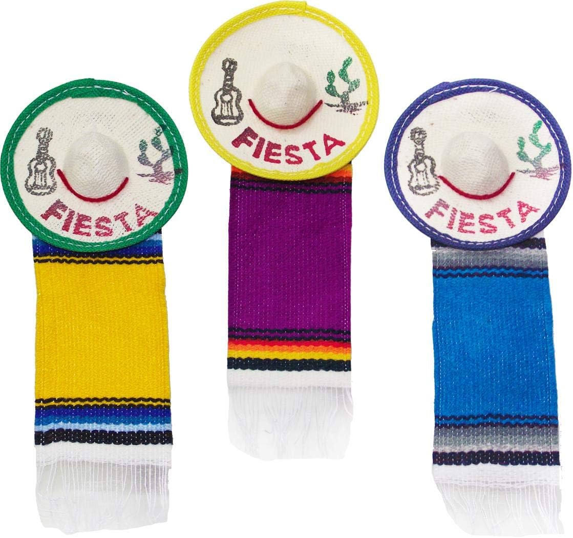 Mini Fiesta Sombrero with Serape, 3 inches wide Mini hats - 12 pack