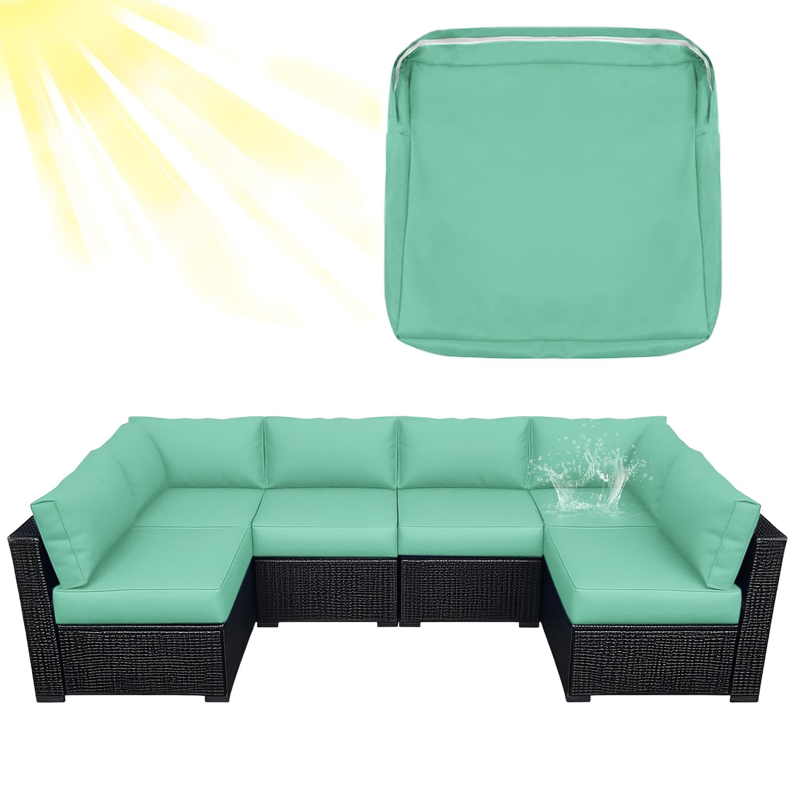 ZYBSLCSY Waterproof Replacement Cushions Slipcover for Outdoor Furniture Protector, Non-Slip Patio Chair Seat Cushion Cover with Zip, Garden Rattan Couch Cover (Aquamarine,4 pieces 50×45×10cm)