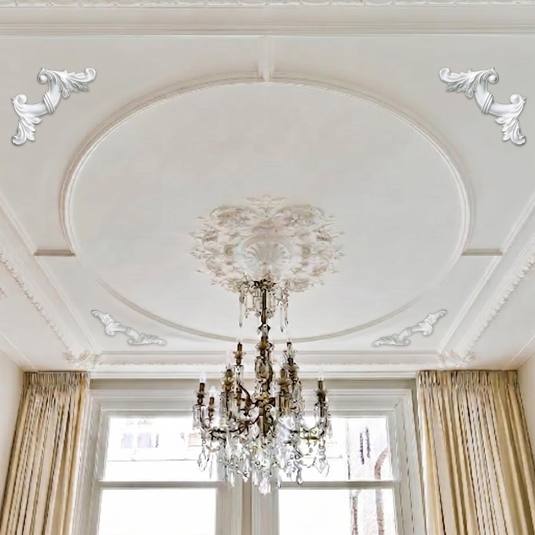 4 PCS Angolari Decorativi per Pareti E Soffitti in PU Modanature Angolari 3D con Decorazioni Floreali Profili Decorativi Verniciabili per Cornici E Angoli Elegante Finitura
