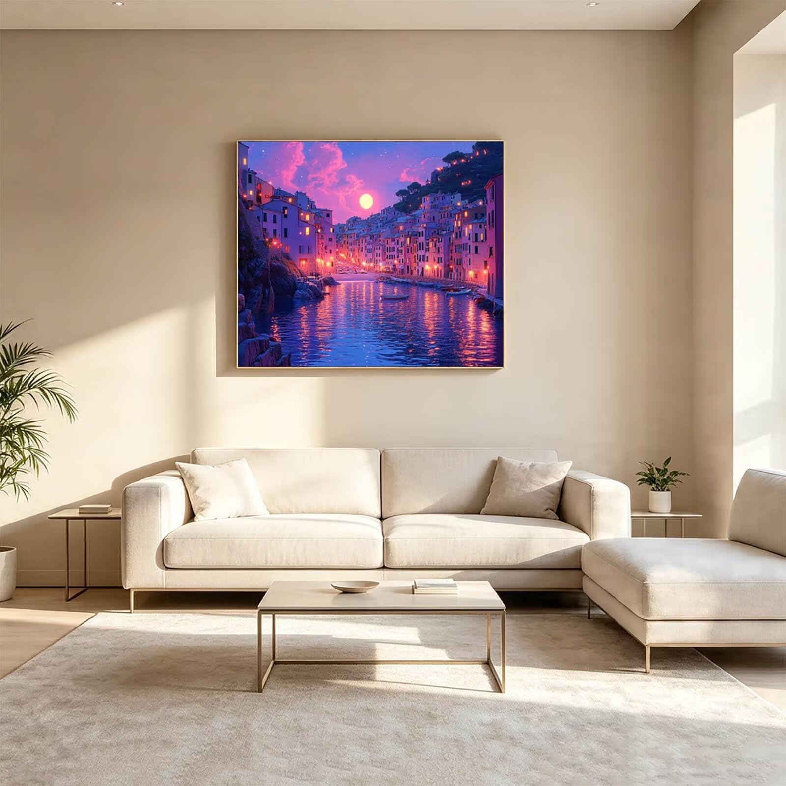 Dipingere con i Numeri Adulti Piccola Città Tele 70x95cm ZSHS-2274 | Kit Pittura Hobby Creativi Adulti con Colori Acrilici Pennello Paittura Tela Vista Notturna per Quadri Moderni Soggiorno