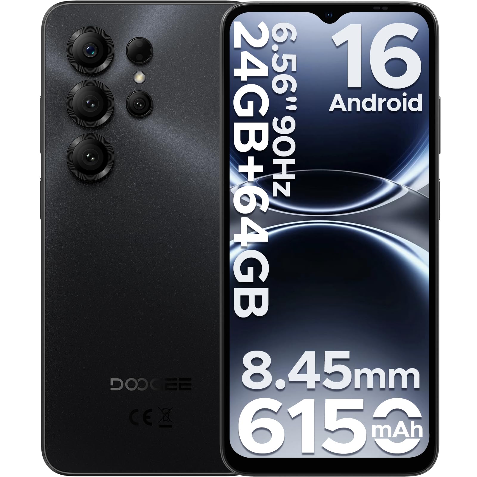 Note 56X Smartphone Android 16, 6150mAh, 24GB + 64GB/2TB TF, 6.56" HD+ 90Hz IPS, 4G Telefono Cellular offerta Smartphone, 8.45 mm Ultrasottile, 8MP+5MP/Dual SIM/Octa Core/Face ID/GPS, Nero
