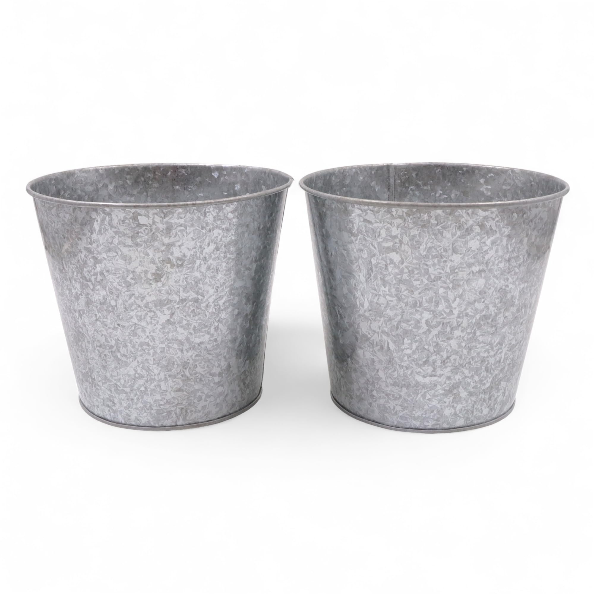 Hosley Set of 2 Galvanized Bucket/Pots with PVC Liner, 6.5" Dia x 6" H Ideal Gift for Floral Arrangements Wedding Home Office Party DIY Indoor Outdoor Garden Patio