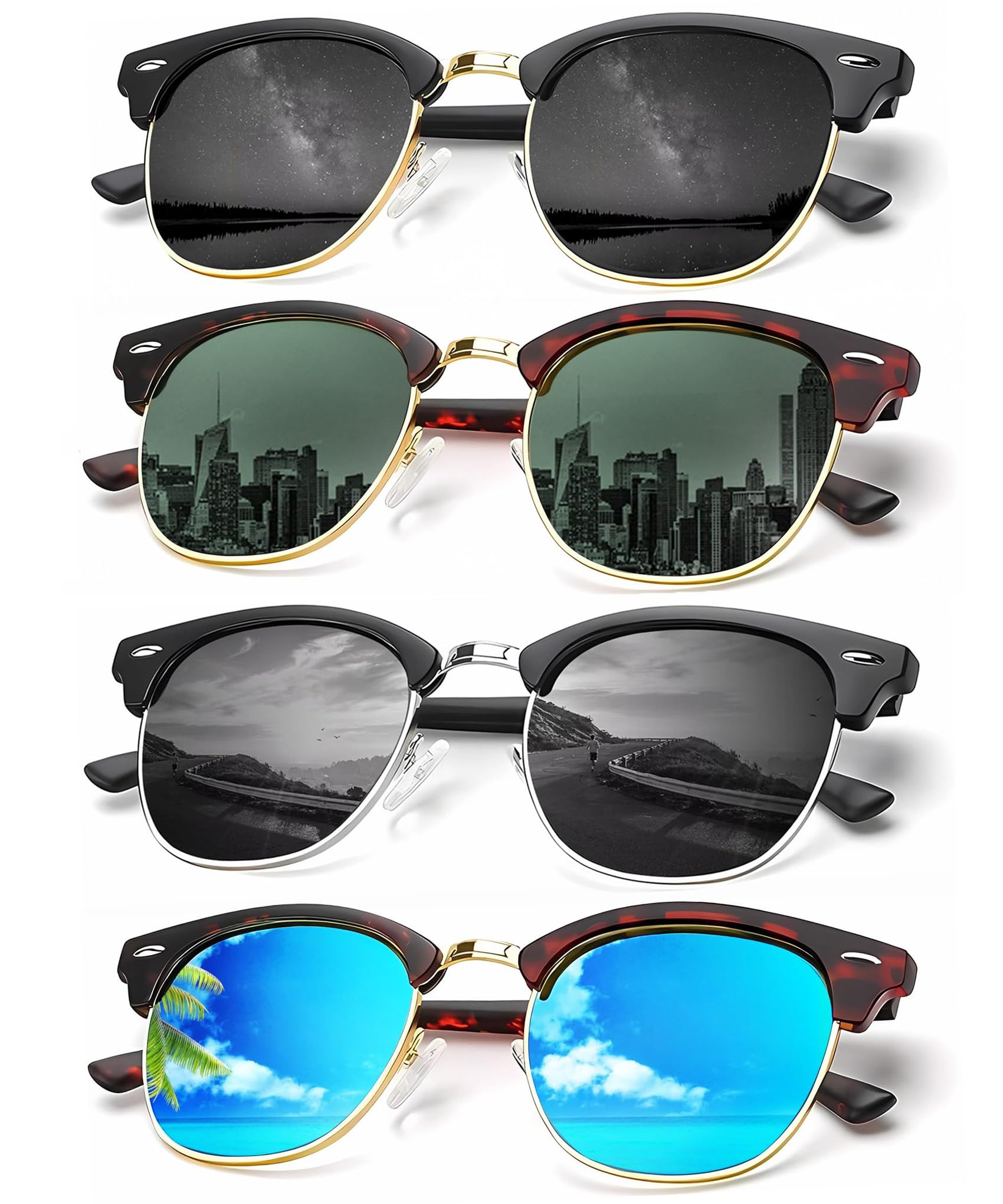 KALIYADI Sunglasses Men Polarized Sunglasses for Men Women Unisex Semi-Rimless Frame Retro Driving Sun Glasses UV Blocking
