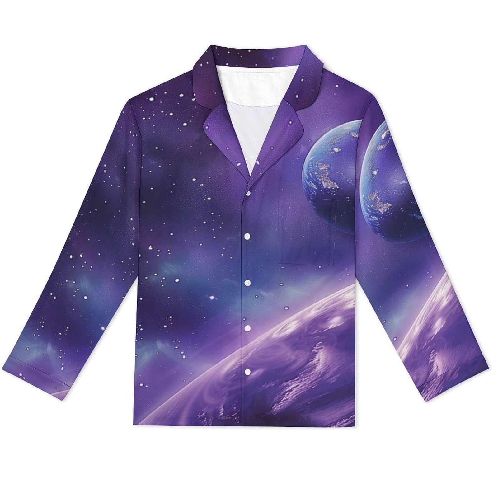 OLEETS Pigiama A Maniche Lunghe da Uomo - Il Cielo Stellato della Terra Pigiama Invernale Pantaloni Top Caldo Autunnale Traspirante Morbido 2 Pezzi Casual Ampio