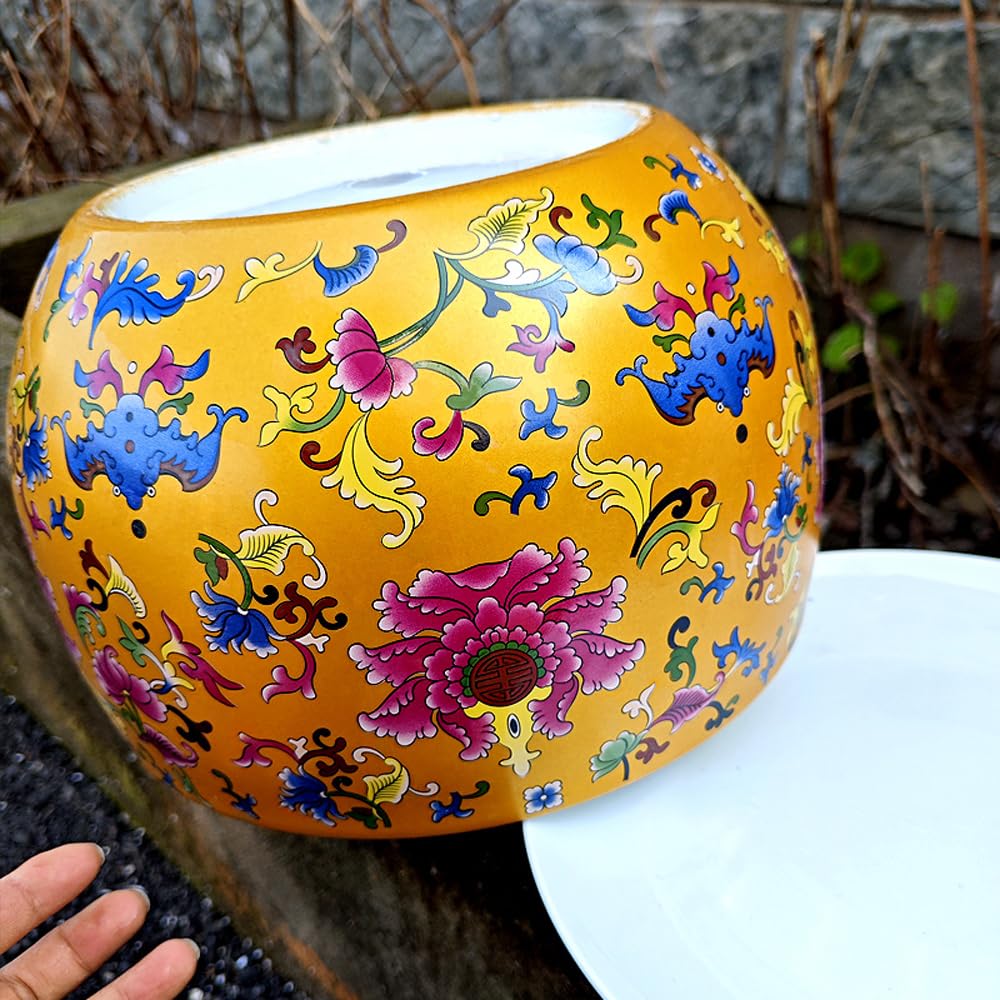 Doniczka na rośliny chinoiserie, róg obfitości do roślin pokojowych, orientalna doniczka na rośliny, orientalna porcelana chińska, azjatycka keram (nie perforowana – 21 cm x 13 cm)