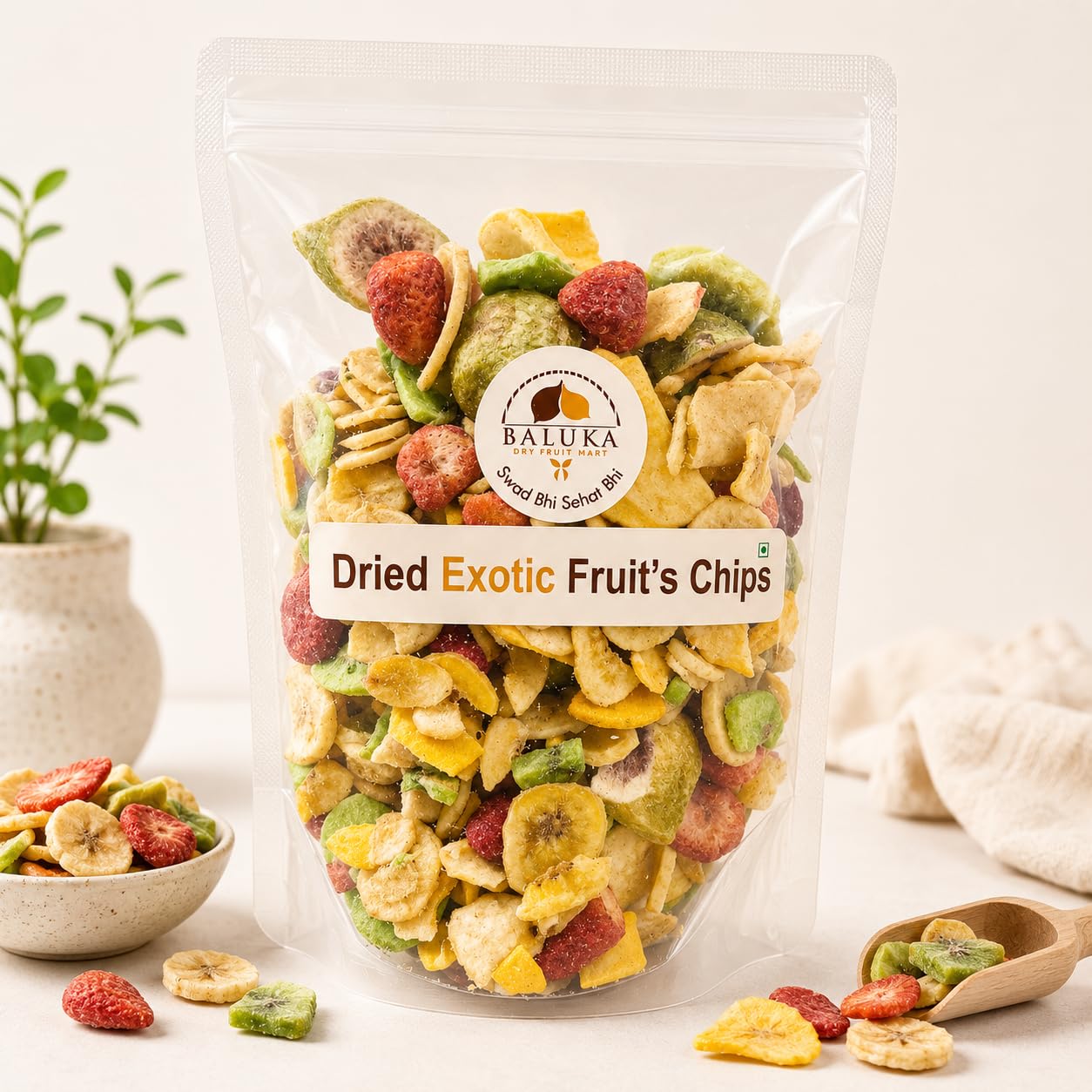 BALUKA Dried Exotic Fruit Chips | Premium Mixed Dried Fruit Snack | Healthy Crunchy Fruit Chips | No Artificial Colours | Ready to Eat | Vacuum Packed (250)-image-24