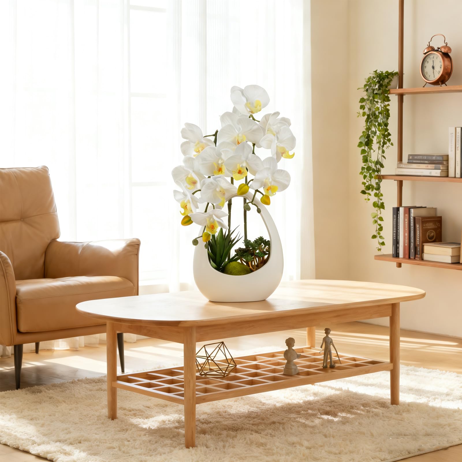 PlusFive Orchidées artificielles en pot - Phalaenopsis - Fleurs artificielles blanches en soie - 39 cm - Orchidées artificielles comme véritables pour décoration intérieure, décoration de table