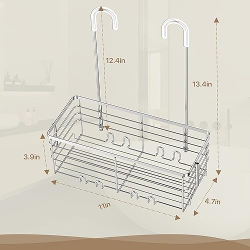 Miniatura 7 de DELLAN Organizador de ducha colgante, estante de ducha con ganchos sobre la puerta, carrito de ducha de baño y cesta