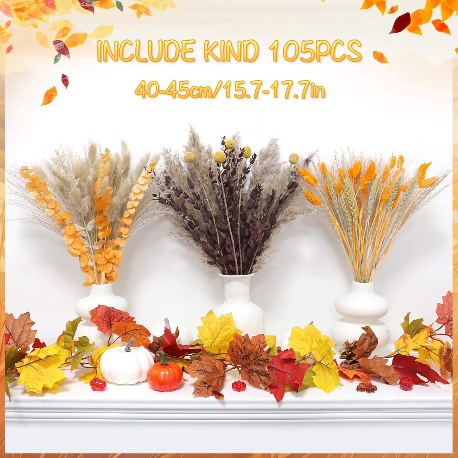 105 PCS Fall Decor Autumn Decorations for Home Decor Fluffy Dried Flower Bouquet Table Boho Natural Flowers Dried Bunny Tails for Living room Decor Wedding Arrangement - Image 4