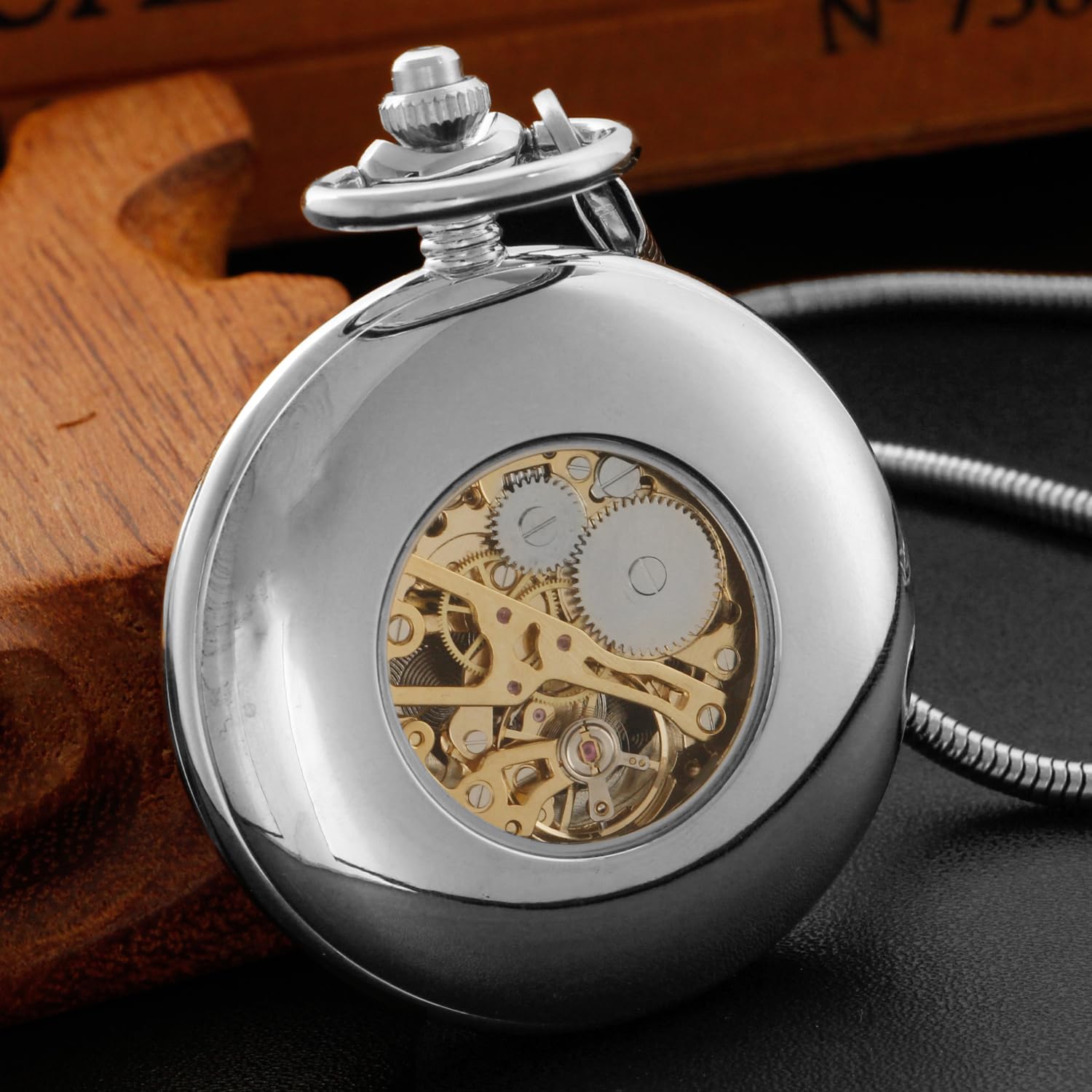 Tiong Mechanische Taschenuhr im Retro-Drachen-Design, mechanische Taschenuhr, römische Ziffern, mechanische Taschenuhren für Herren, mit Kette, Geschenk, Mpw151-UK…