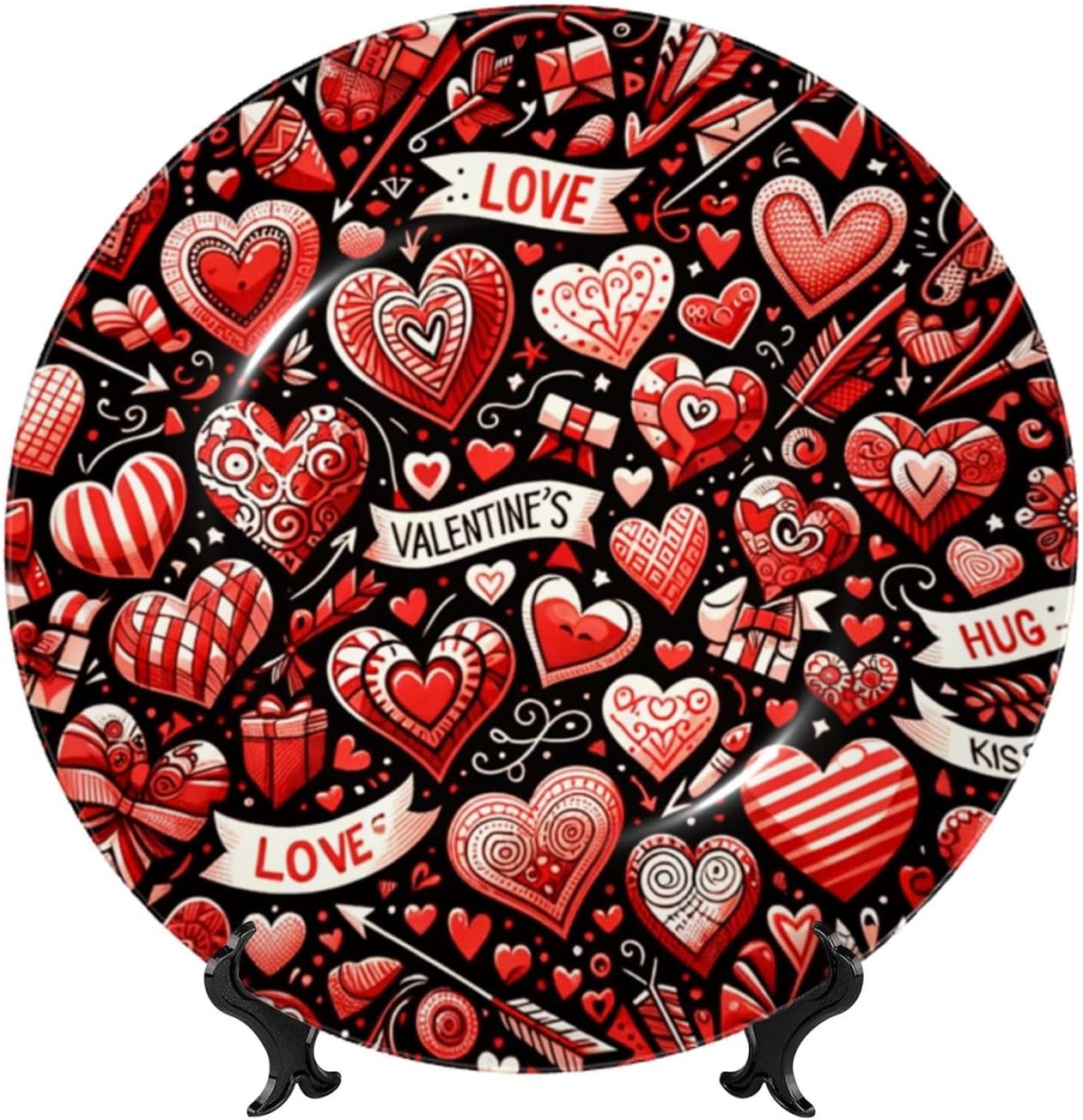 Valentine-Red-Heart 10 Inch Decorative Plate With Stand, Elegant Display Wall Plate For Home Decor