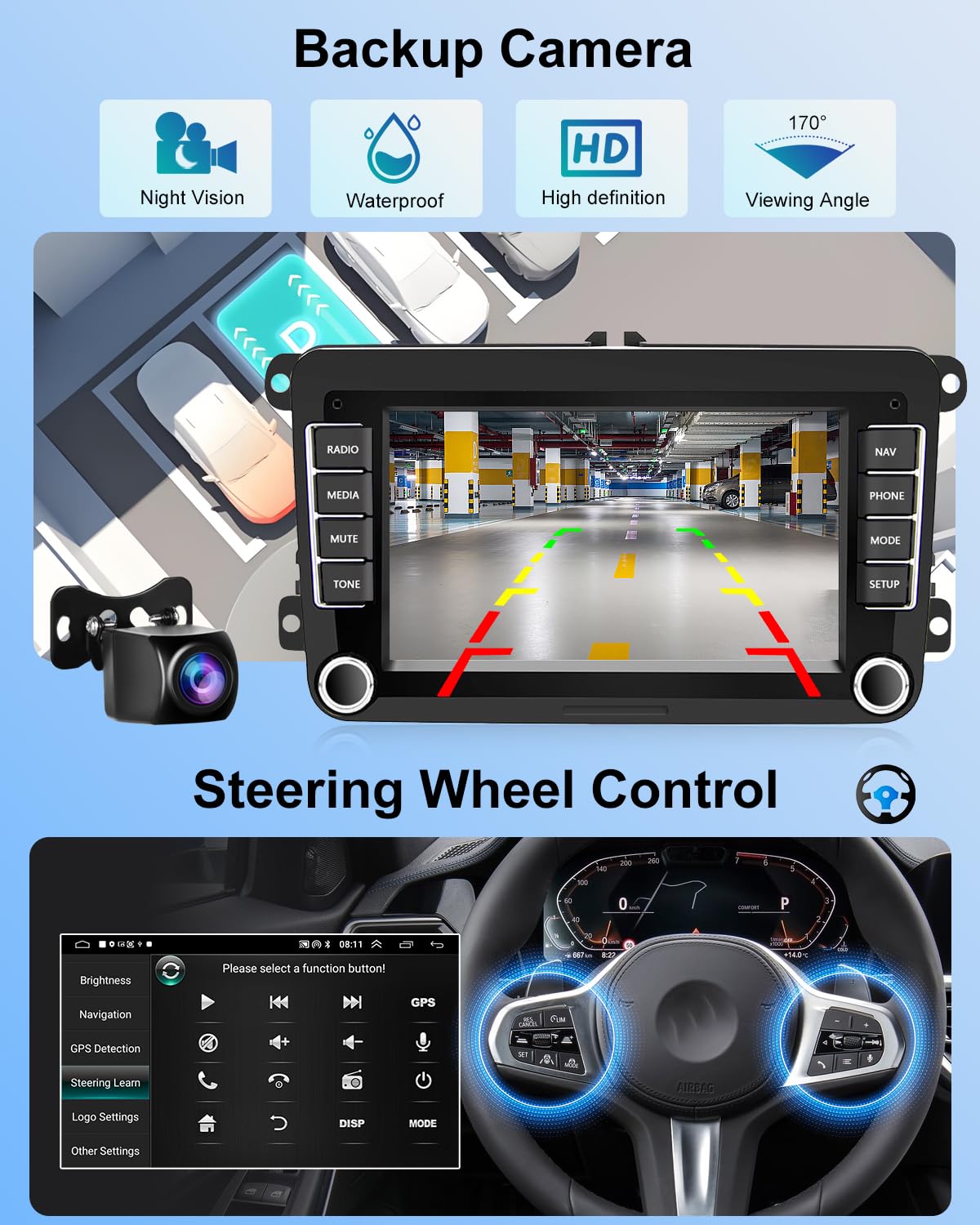 NHOPEEW Android 13 Autoradio per VW Passat b6 b7 Golf 5 6 Jetta T5 EOS POLO Touran Seat Sharan - Carplay & Android Auto - Schermo touchscreen da 7 pollici con EQ WiFi GPS Mirror Link