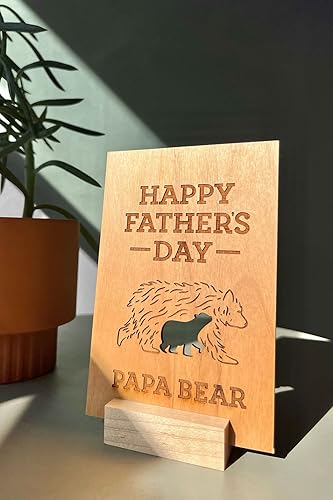 Miniatura 3 de Tarjeta de madera con texto en inglés Happy Father's Day Papa Bear (regalos hechos a mano para papá, amor, cumpleaños, solo porque sí)