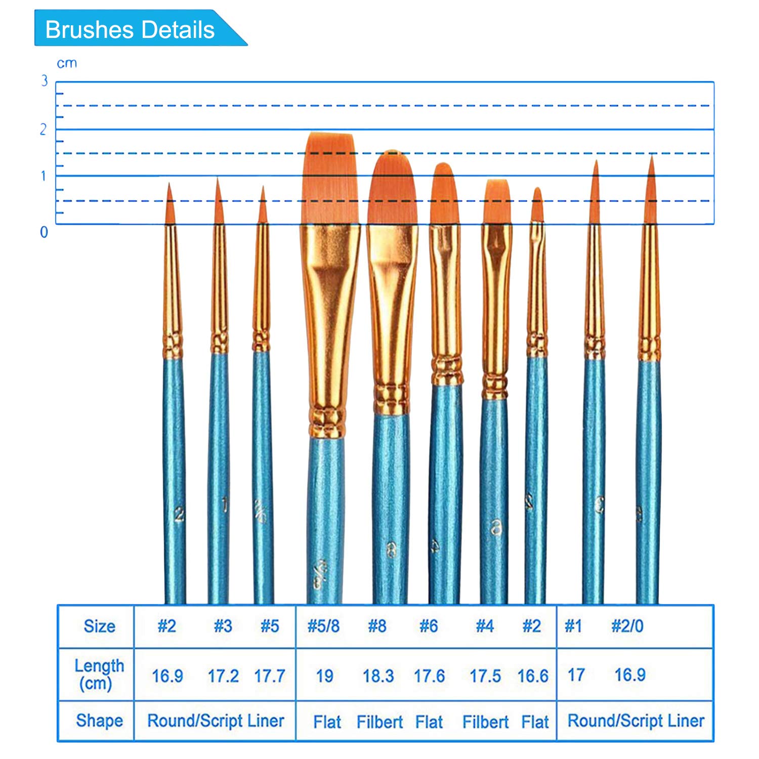 MSC Set di 10 pennelli per capelli in nylon multiuso per acquerello