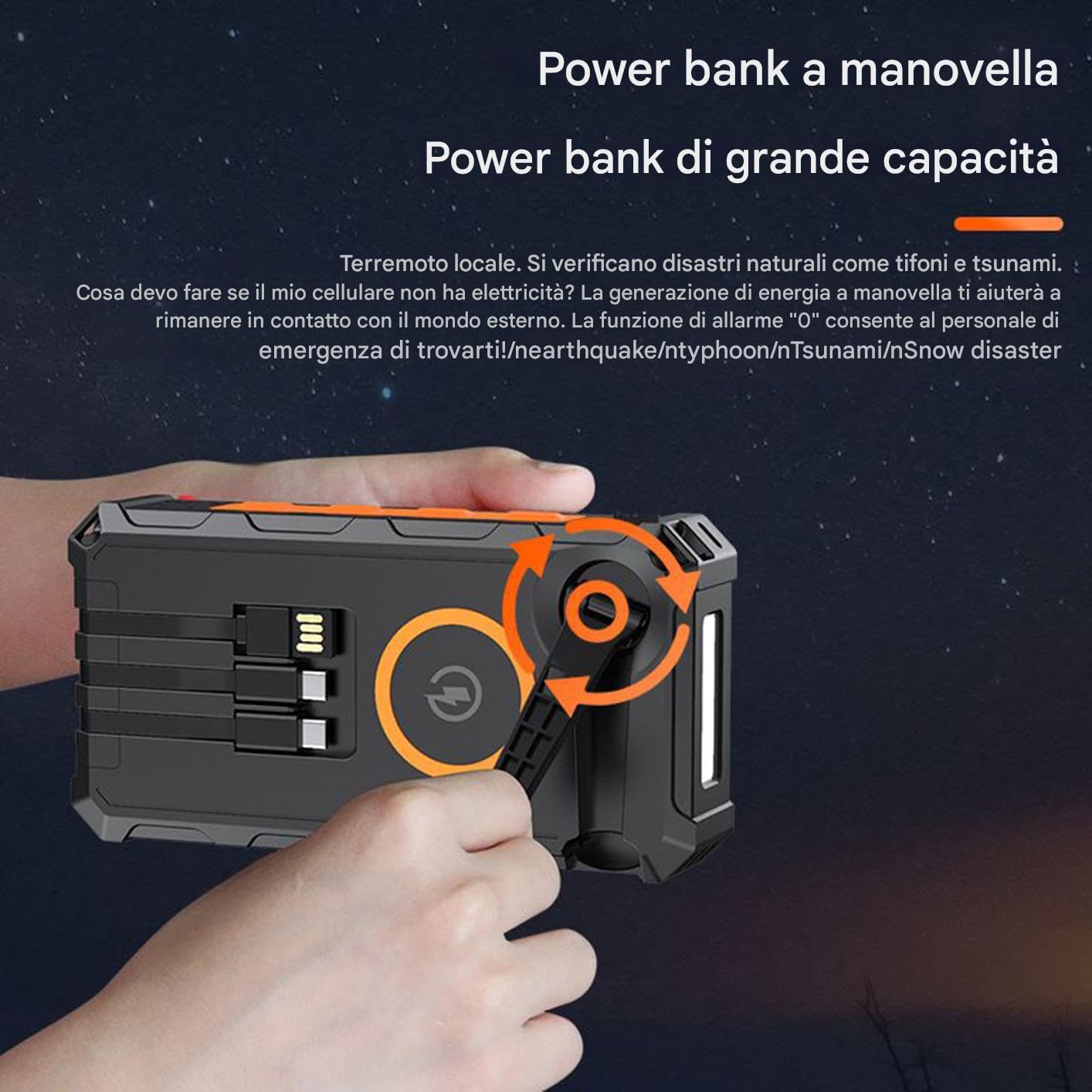 Power Bank Solare Portatile Impermeabile Pieghevole Power Bank Solare Con | Banca Di Batterie A Manovella Con Luce LED Per Viaggi, Escursioni, Campeggio, Pesca, Uomini, Donne, Adolescent