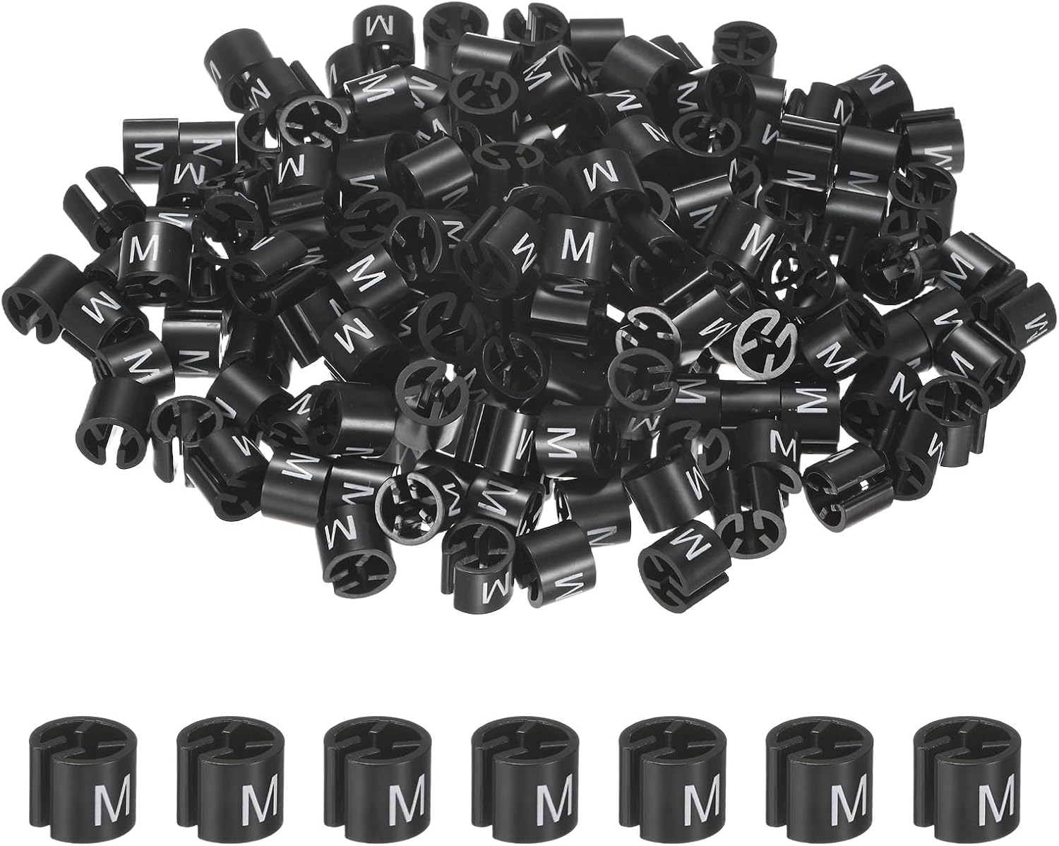 300-Pack Clothes Hanger Markers, Plastic M Size Tag Garment Color Coded Size Clips Fit 3mm-5mm Rod for Clothing/Wire Hangers, Colored Coding Marker [Black]