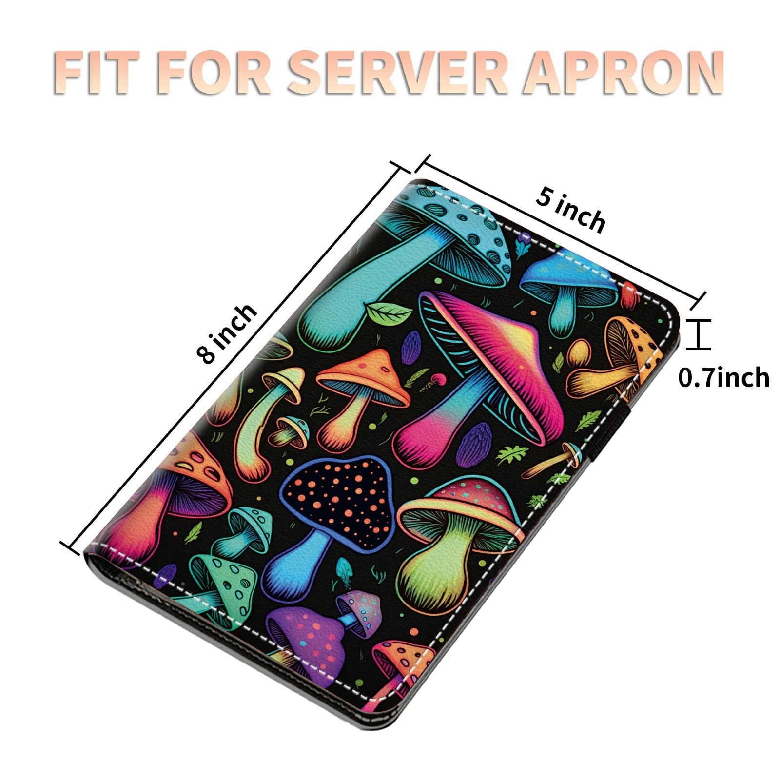 Server Books for Waitress Waiter with Zipper Pocket, Dream Mushroom Leather Server Pads Waitstaff Organizer Guest Check Presenters Server Wallet Money Holder Pouch Fit Apron