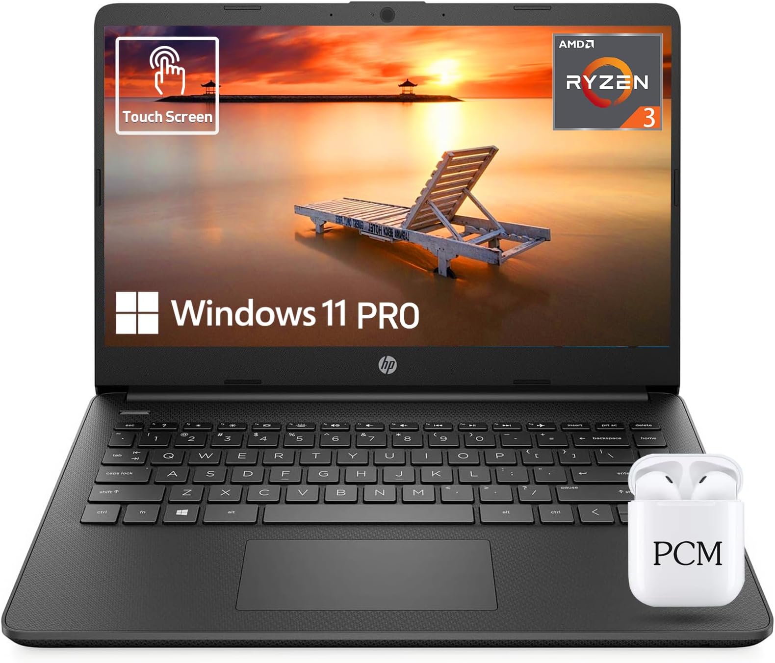 HP 14 inch Laptop Touch Screen Computer, Touchscreen Laptop 14 Inch|Lifetime Office, AMD Ryzen 3 Business College Students Laptop Notebook PC,16GB RAM 512GB SSD Windows 11 Pro Camera HDMI LongBattery
