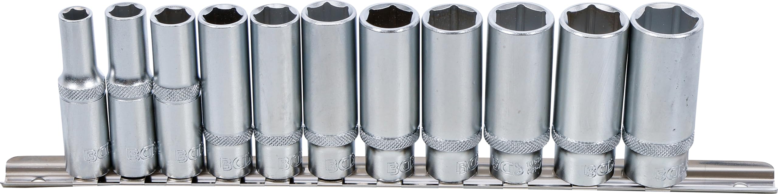 BGS 2222 | Juego de llaves de vaso hexagonal, largas | entrada 10 mm (3/8") | 8 - 19 mm | 11 piezas