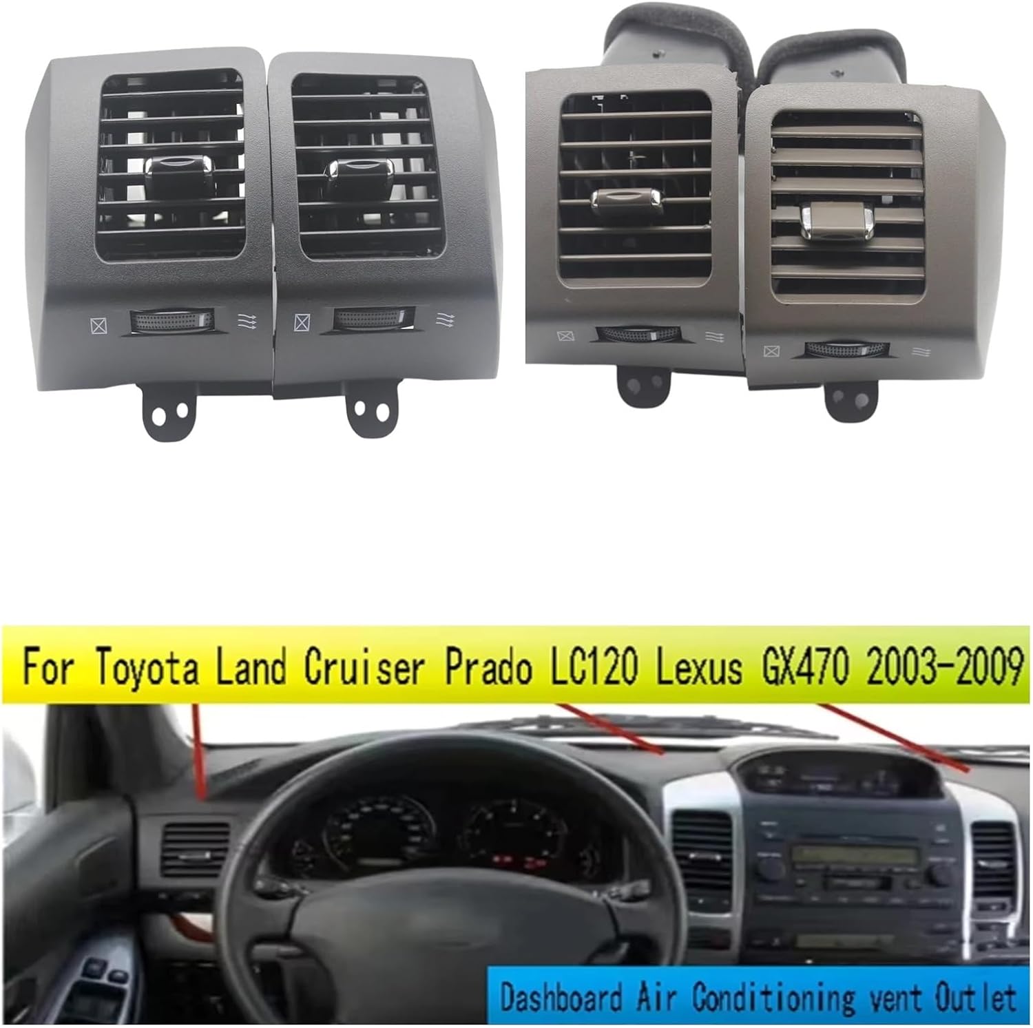 Dashboard Air Vent Outlet，Compatible With Toyota Land Cruiser Prado 120，Compatible With Lexus GX470 2003-2009 Air Conditioning Conditioner Grille(Brown)