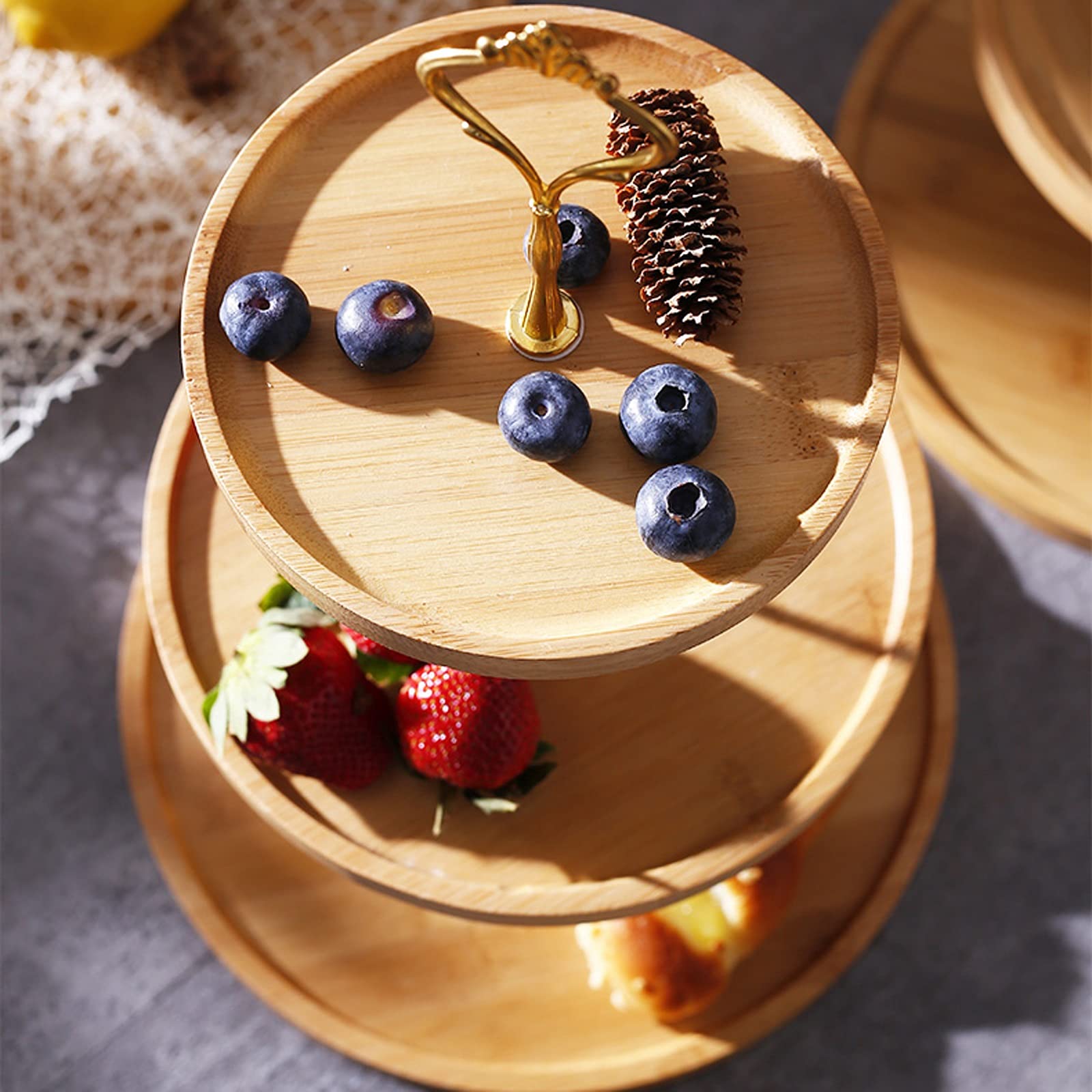 Présentoir à Gâteau 3 couches en bambou gâteau stand Creative Dessert Présentoir Retro Afternoon Tea Dessert Table gâteau de mariage Assiette pâtisserie stand Stand de Gâteaux