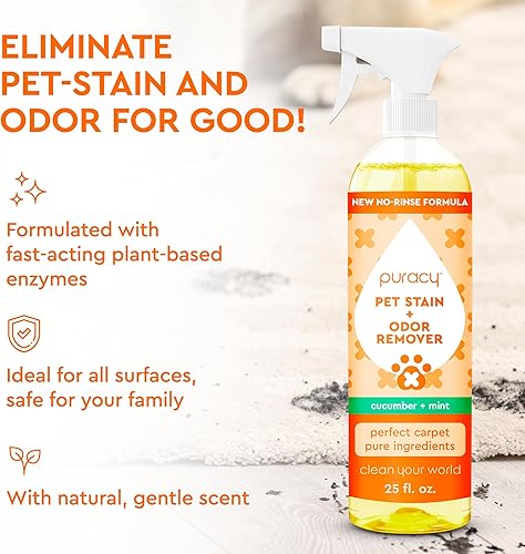 Miniatura 2 de Puracy Eliminador de manchas y olores de mascotas de 25 onzas x 2 unidades  Eliminador de olores de mascotas para el hogar  No necesita enjuague