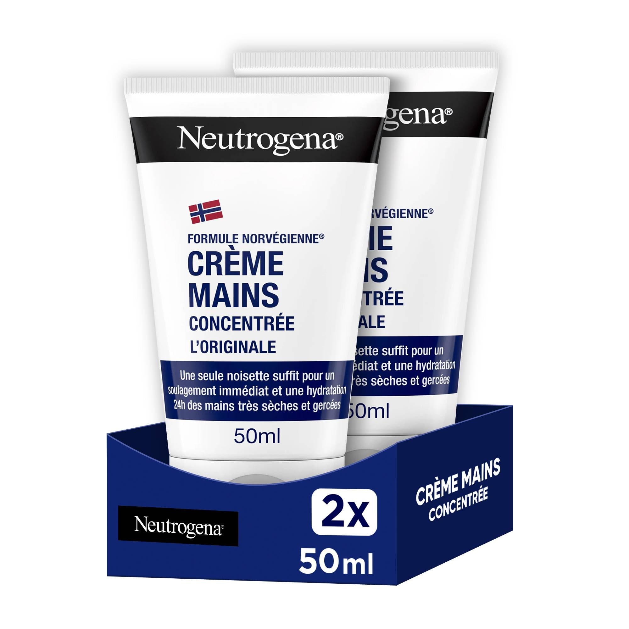 Neutrogena – Crème Mains Concentrée L'Originale Formule Norvégienne (lot de 2 tubes de 50 ml) – Crème hydratante pour mains très sèches et gercées – Soulagement immédiat et hydratation 24 h