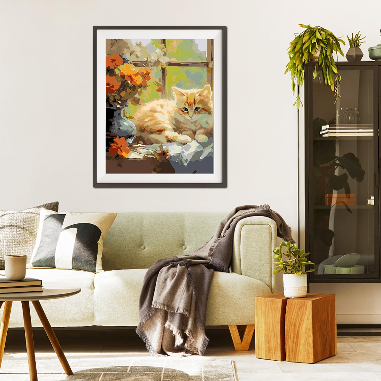 YEESAM ART Pittura Ad Olio Con Numeri Per Adulti E Bambini | Kit Gatto E Tigri Su Tela 40x50cm, Colori Acrilici E Pennelli Inclusi