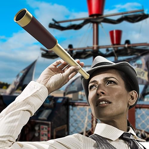 Miniatura 4 de Telescopio monocular pirata, 25x30 de alta potencia, zoomable, plegable, de latón, telescopio impermeable de mano, monocular para observación de