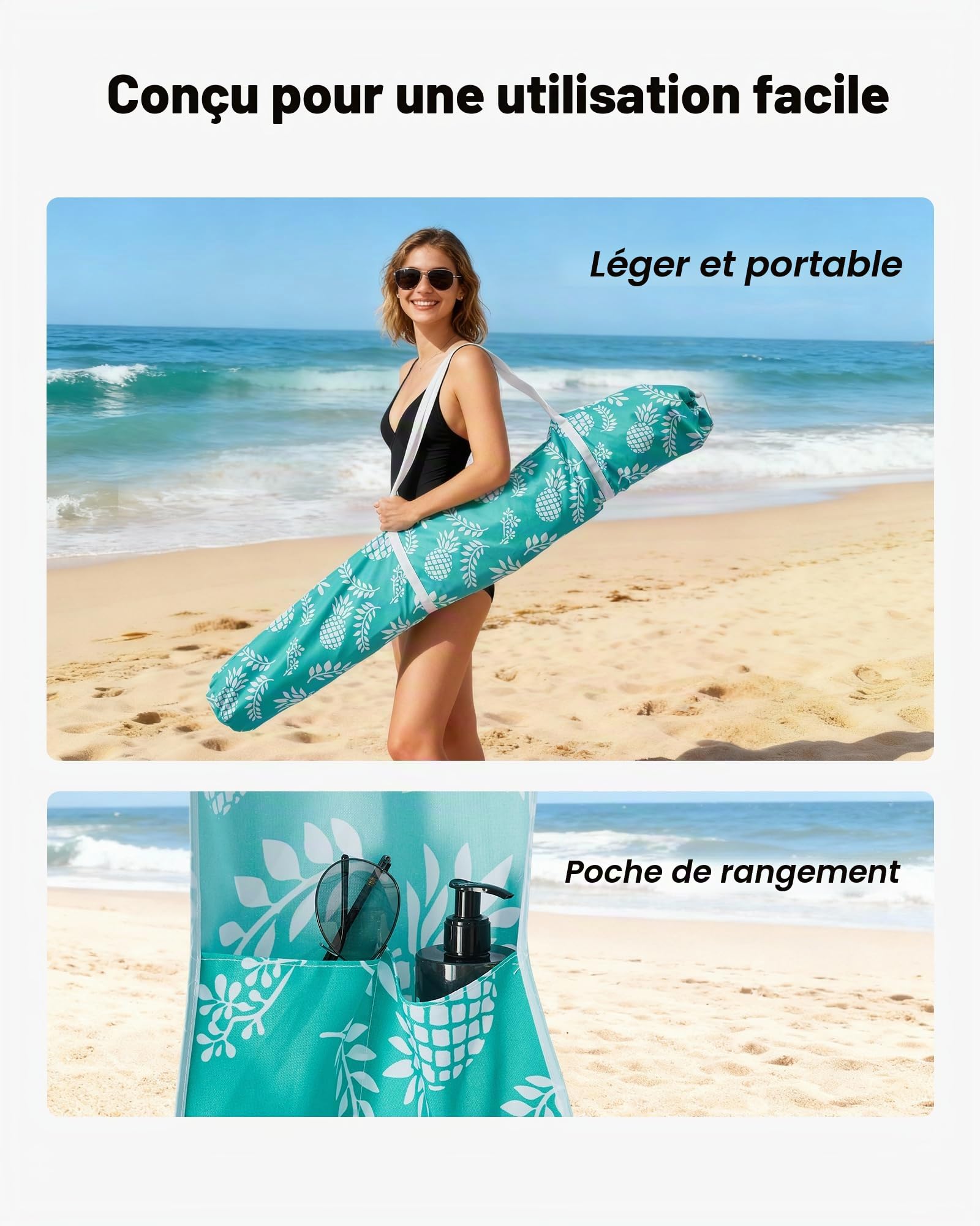 VEVOR Tonnelle de Plage 1,83x1,83 m, Abri de Plage avec Parois Latérales et Poches à Sable, Tente de Camping Extérieur Portable avec Sac, Protection UPF 50+, Hauteur Réglable, Ombrage Spacieux, Vert