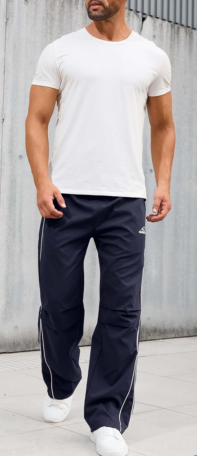 QTE Men's Baggy Track Pants Streetwear Pants Drawstring Letter Pockets Casual Trousers - Image 5