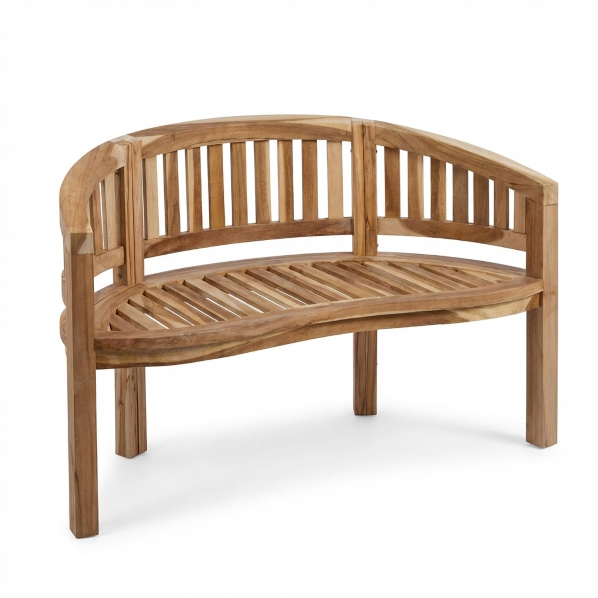 SAM 2-Sitzer Bananenbank Banana, 120 cm Sitzbank, Teak-Holz | Massive Holzbank, ideal für den Balkon oder Garten