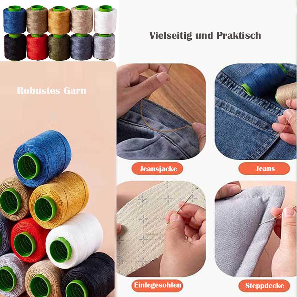 Hilo de coser, 50 rollos, hilo de poliéster, para máquina de coser de 3 hilos, hilo vaquero, extrafuerte, hilo para máquina de coser, resistente a desgarros, hilo acolchado resistente para