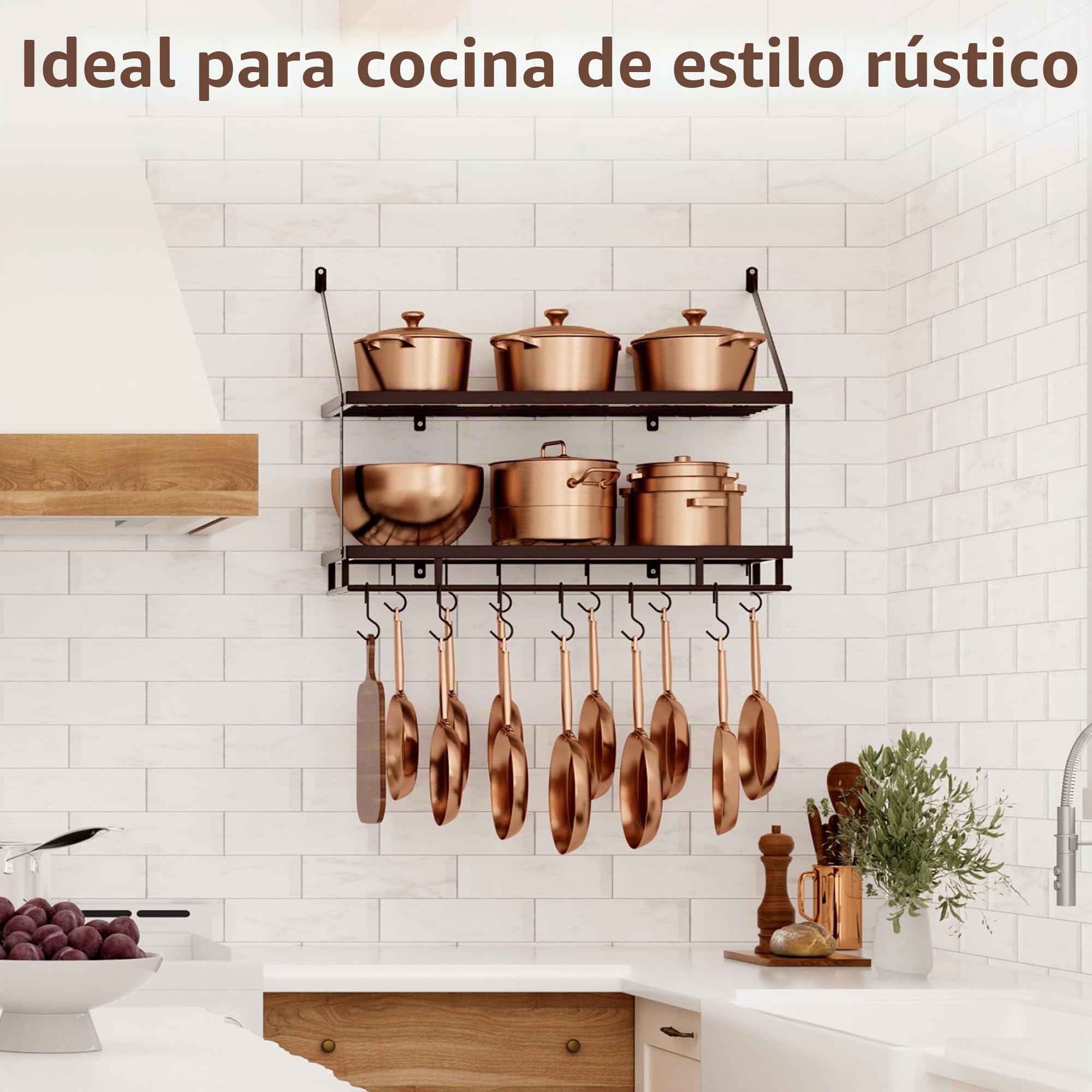 KES Estante de Pared para Ollas de 30 Pulgadas en Bronce Aceitado, Organizador de 2 Niveles para Ollas y Sartenes con 12 Ganchos Resistentes, Estante de Pared de Cocina de Estilo Granja, KUR215S75B-OB