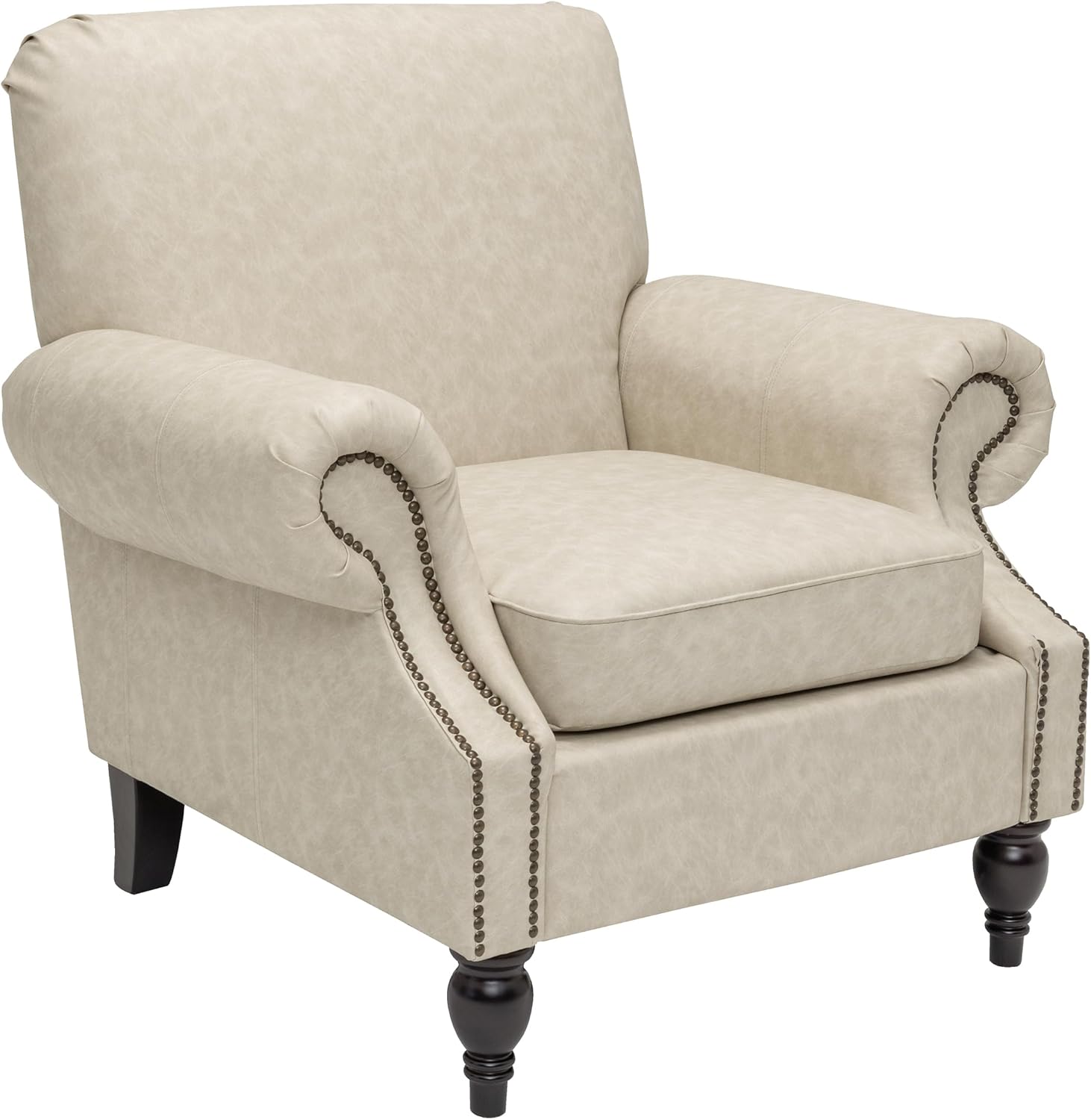 Accent Chair,22.4" Seat Depth Armchair with Roll Arms,36.6W*34.3D*34.6H Living Room Chair,Wood Legs,Set of 1,Faux Leather in Khaki