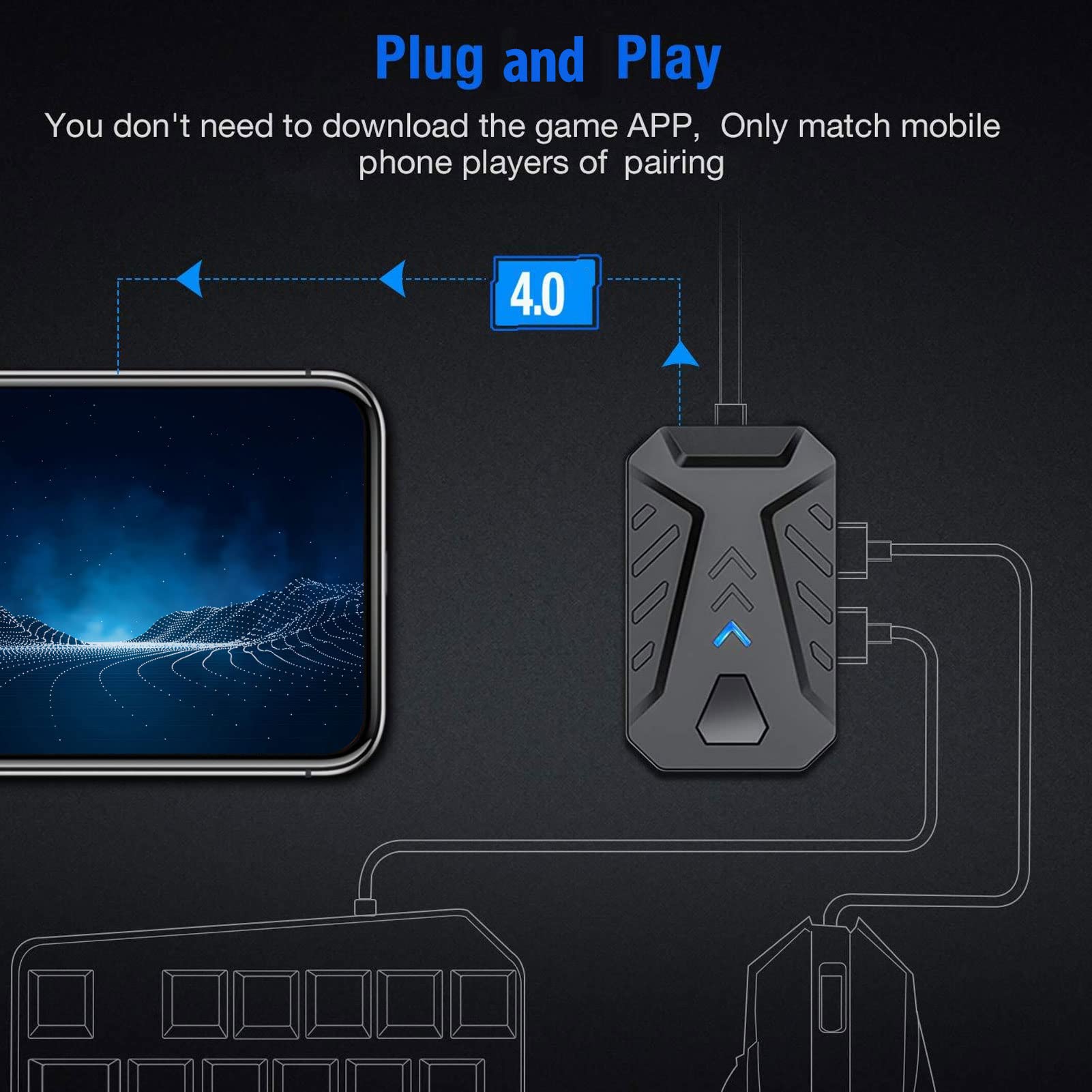 Adattatore Convertitore per Tastiera e Mouse con Mouse da Gioco, Tastiera G7 a una Mano, Supporto per Telefono Regolabile, Controller per Gamepad Mobile Bluetooth Combinato 4 in