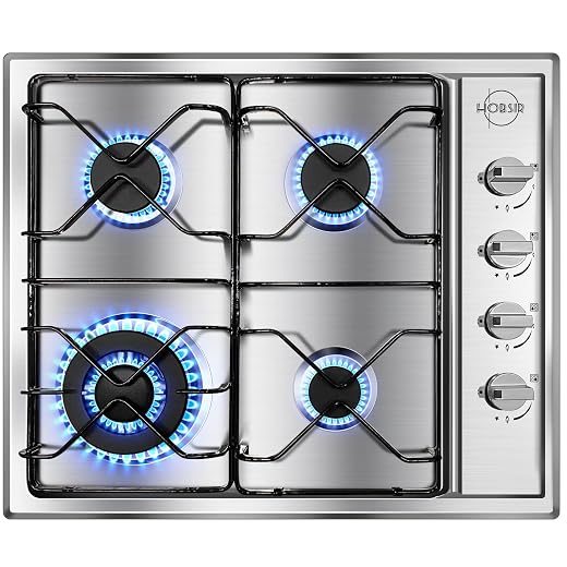 4 Burner Gas Stove Gas Cooktop 24 Inch, Stainless Steel Built-in Gas Hob for LPG/NG Dual Fuel, Natural Gas/Propane Cooktop with Flame-out Protection for Kitchen Apartmen, Easy to Clean, 110v