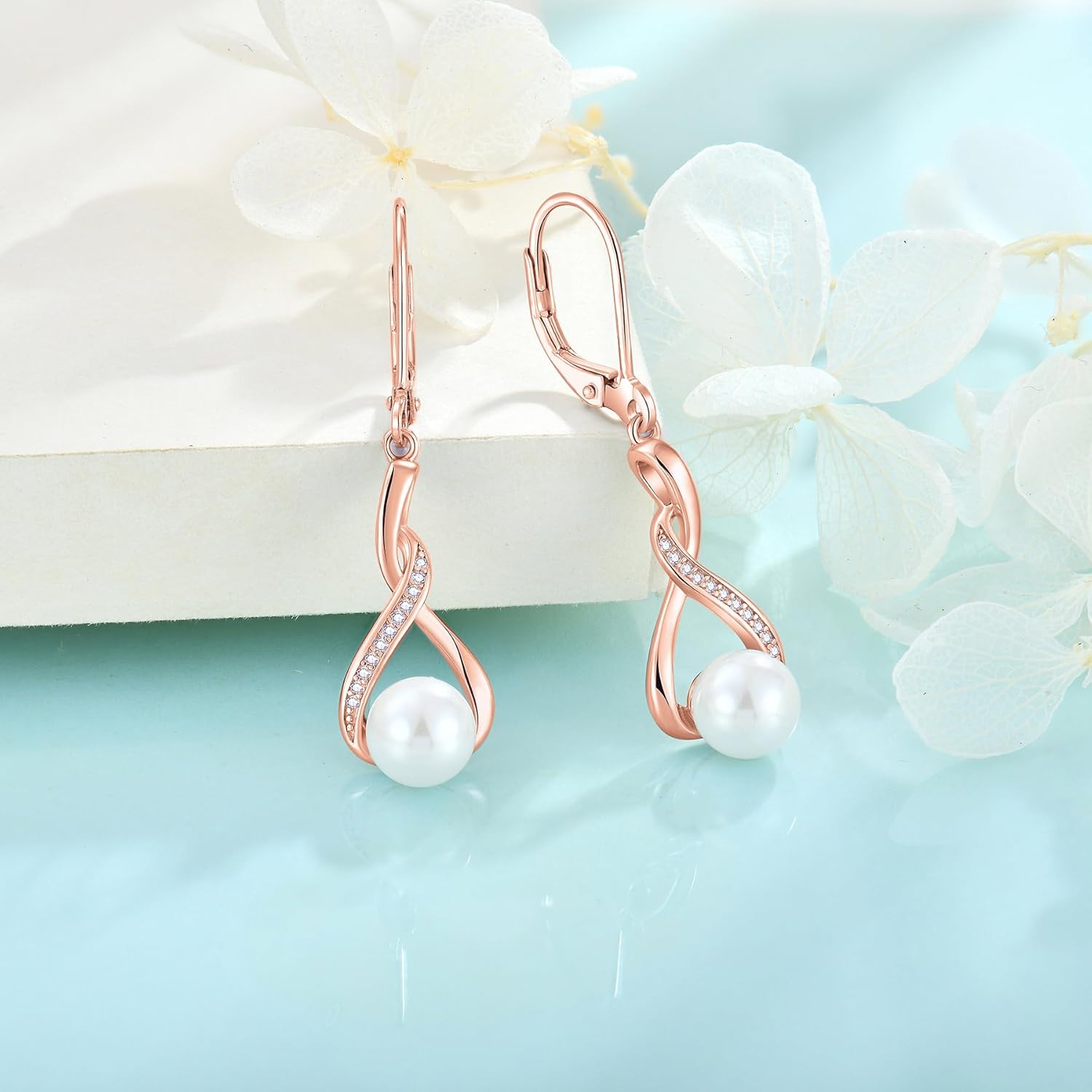 Freshwater Pearl Drop Earrings for Women 925 Sterling Silver Infinity Dangle Leverback Earrings Pearl Jewelry Gifts for Her