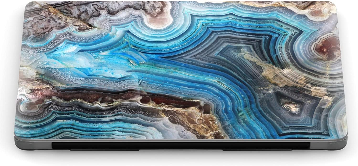 Mertak Hard Case Compatible with MacBook Pro 16 14 Air 15 13 inch M3 M2 M1 Mac 2024 2023 2022 2018 Stone Geode Clear Touch Bar Natural Cover Marble Aesthetic Laptop Protective Blue Plastic Agate