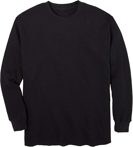 KingSize Men's Big & Tall Waffle-Knit Thermal Crewneck Tee - 7XL, Black