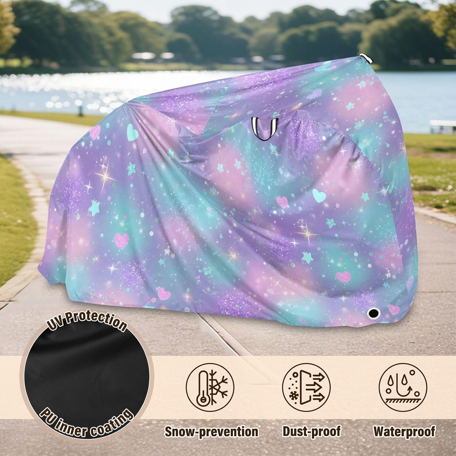 ALAZA Rrainbow Love Hearts Stars Bike Cover Waterproof Outdoor Ebike Bicycle Covers Tarp Protection for 1/2 Bikes, Sun UV Dust Wind Proof