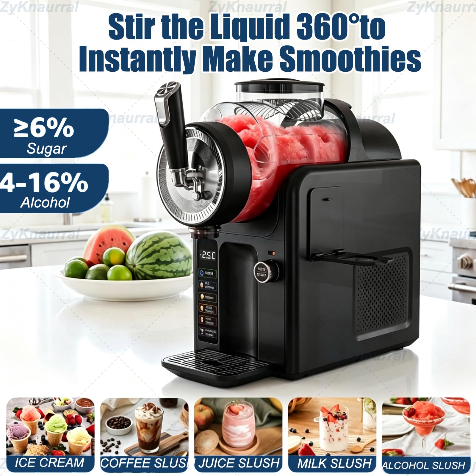 Máquina De Granizados Con Depósito De 2 Litros Para Uso Doméstico, Heladera De Helado Cremoso De 185 W: 5 Programas Preestablecidos, Autolimpieza Y Control Inteligente De La Temperatura Black
