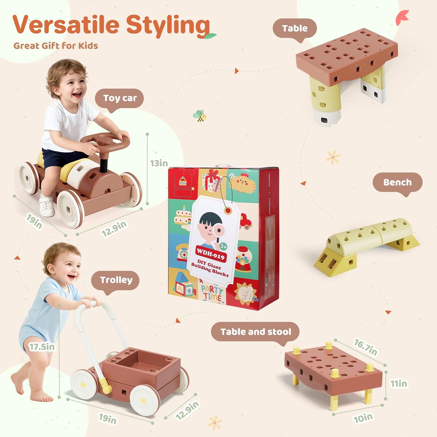 WyfKyd 41PCS DIY Big Building Blocks for Kids 3+ Year Old Jumbo Montessori STEM Toys Stacking Blocks, Toddler Developmental Play Toy Set, Birthday for Boys & Girls