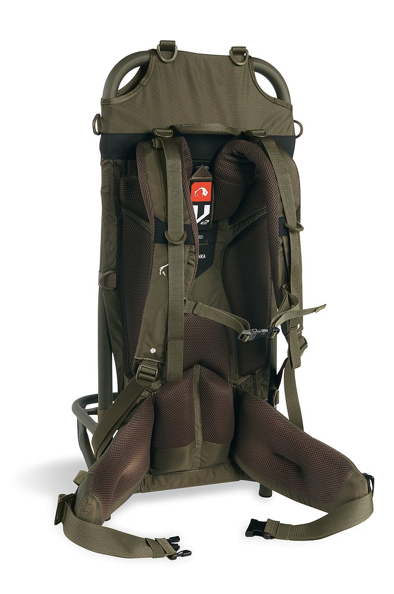 Tatonka Kraxe z regulowanym systemem nośnym do transportu ciężkich ładunków do 50 kg & Tatonka Pasek do pakowania Easy Strap 18 mm/2 m (2 sztuki) – dwa pasy mocujące z metalową klamrą