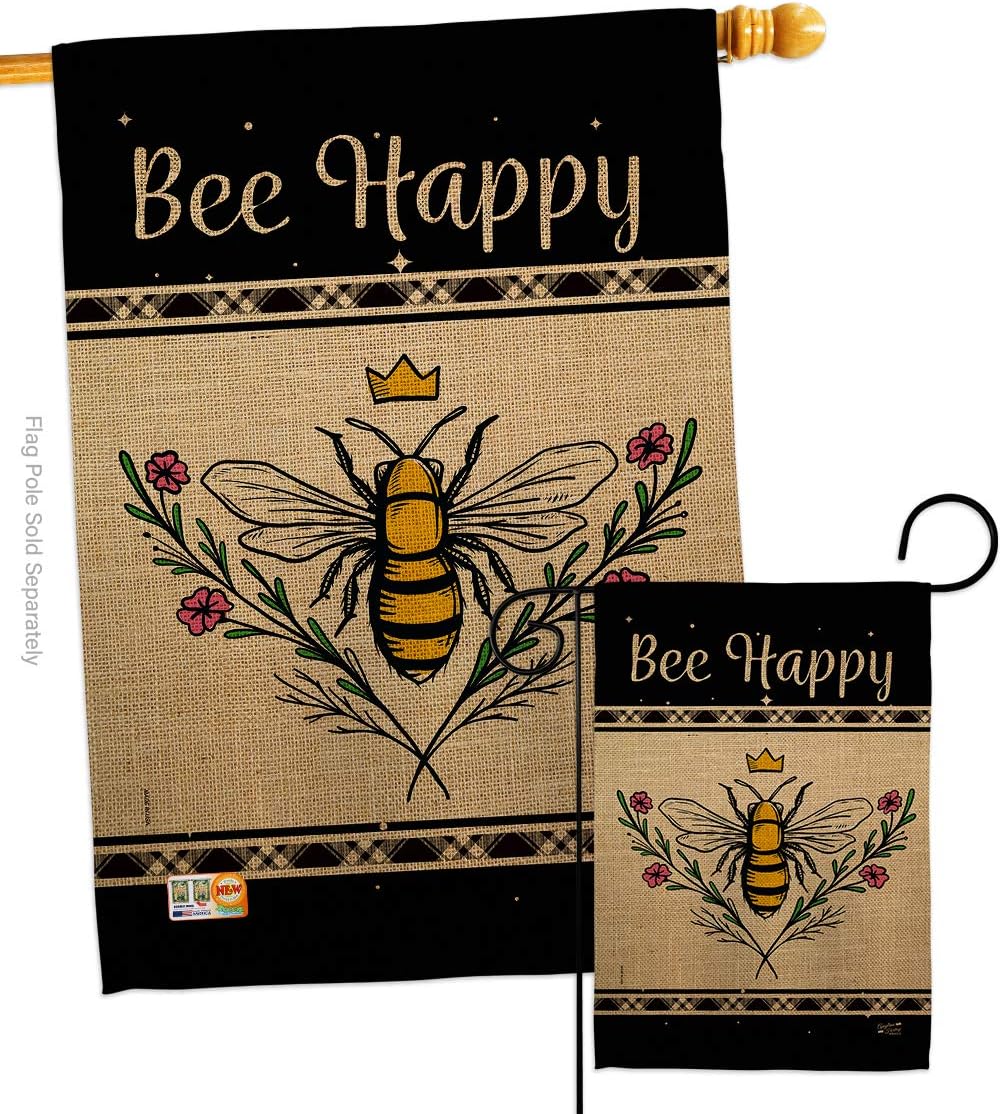 Queen Bee Happy House Flag Garden Friends Butterfly Ladybugs Dragonfly Springtime Insect Natural Wildlife Small Decorative Gift Yard Banner Double-Sided Made In USA 28 X 40